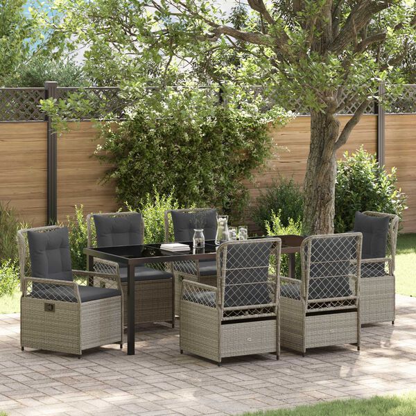 vidaXL Garten Essgruppe 7 pcs Hellgrau Poly-Rattan