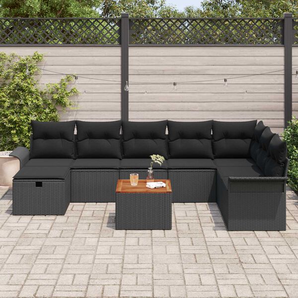 vidaXL Gartensofa-set mit Kissen 9 pcs Schwarz Poly-Rattan
