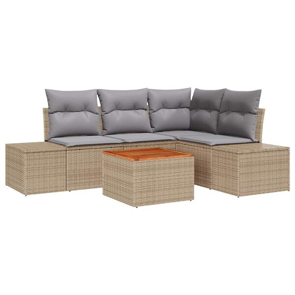 vidaXL Gartensofa-set mit Kissen 5 pcs Beige Poly-Rattan