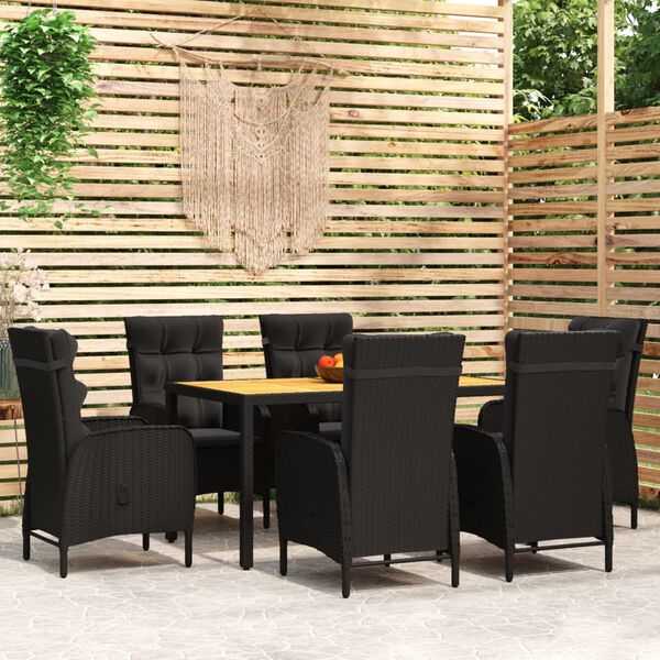 vidaXL 7-tlg. Garten-Essgruppe Poly Rattan Schwarz