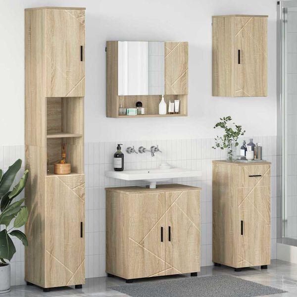 vidaXL Badezimmerm&ouml;bel-Set 5 pcs Sonoma-Eiche Holzwerkstoff & Metall