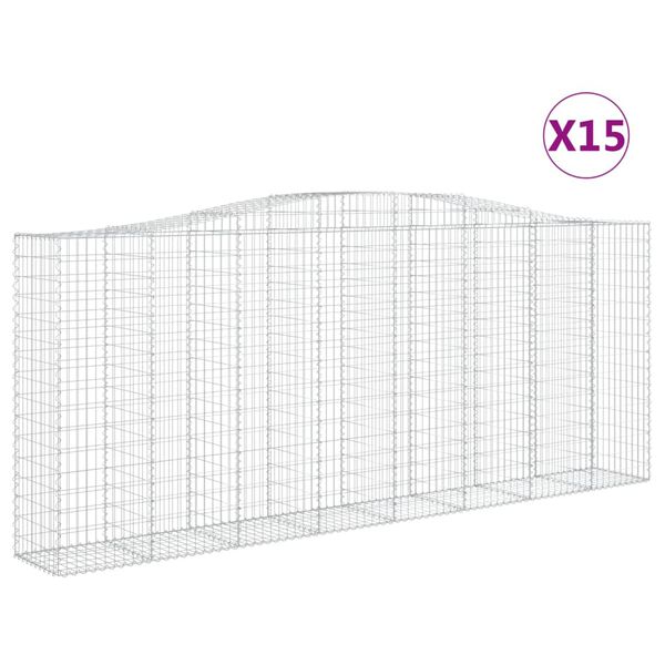 vidaXL Gabionen mit Hochbogen 15 Stk 400x50x160/180cm Verzinktes Eisen