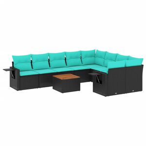 vidaXL 10-teiliges Gartensofa-Set mit Kissen, schwarzes Polyrattan