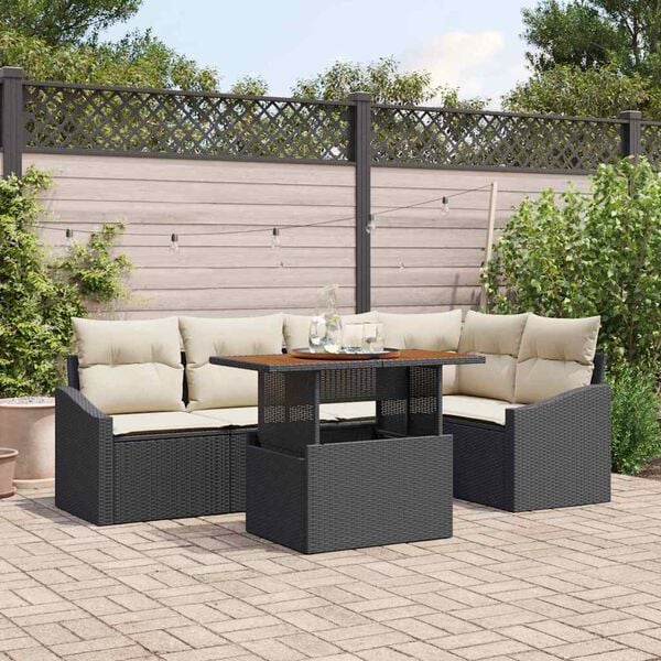 vidaXL Garten Essgruppe mit Kissen Schwarz und Creme 100 x 55 x 73 cm
