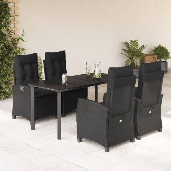 vidaXL 5-tlg. Garten-Essgruppe mit Kissen Schwarz Poly Rattan