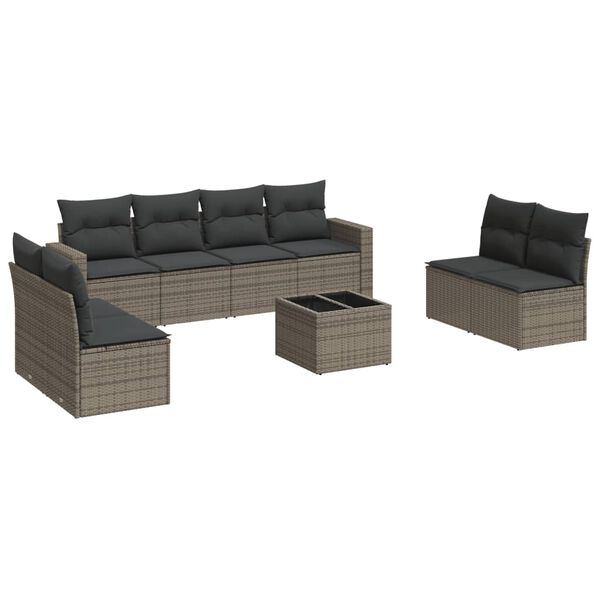 vidaXL 9-tlg. Garten-Sofagarnitur mit Kissen Grau Poly Rattan