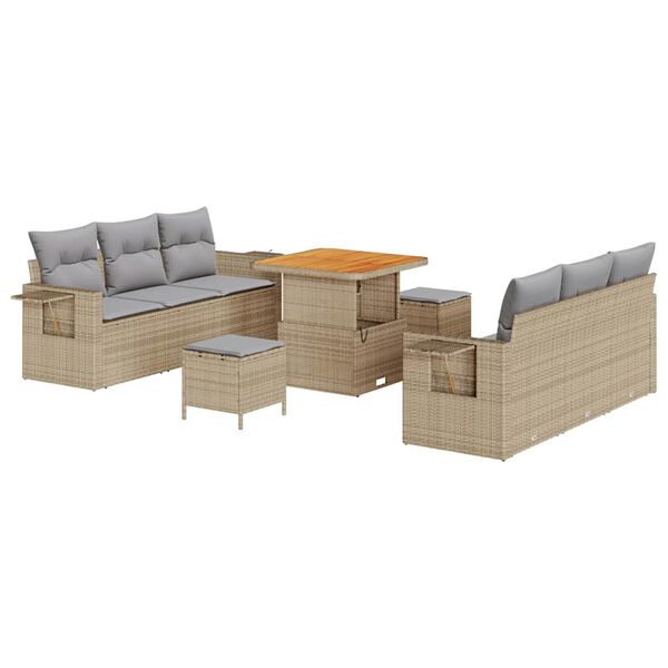 vidaXL Gartensofa-set mit Kissen 9 pcs Beige Poly-Rattan