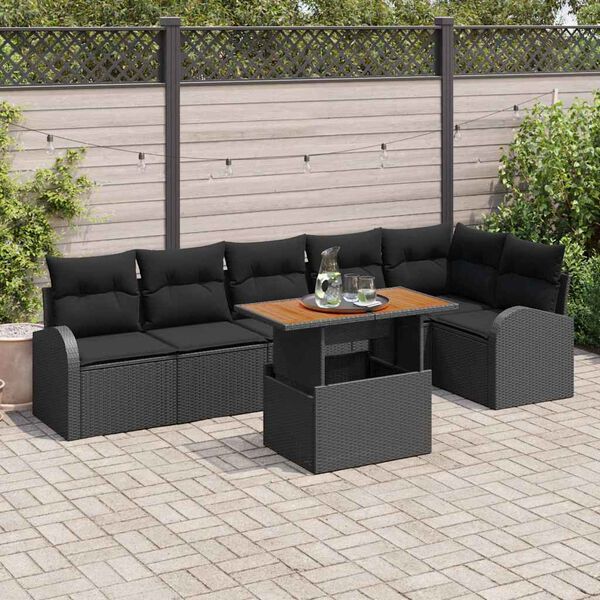 vidaXL Garten-Sofa-Set mit Kissen 7 pcs Schwarz