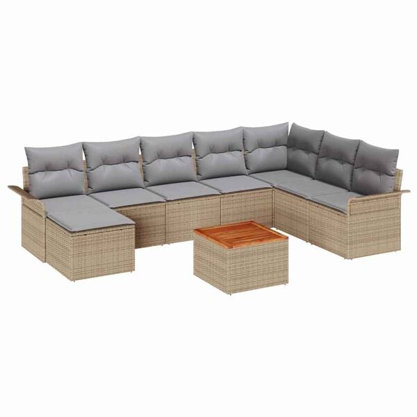 vidaXL Gartensofa-set 9 pcs Beige und Hellgrau Poly-Rattan
