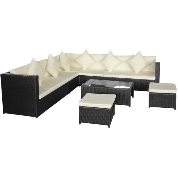 vidaXL 8-tlg. Garten-Lounge-Set mit Auflagen Poly Rattan Schwarz