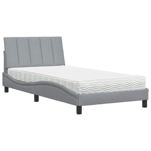 vidaXL Bett mit Matratze "Hanko" Hellgrau 100x200 cm Stoff