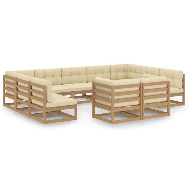 vidaXL 11-tlg. Garten-Lounge-Set mit Kissen Honigbraun Massivholz