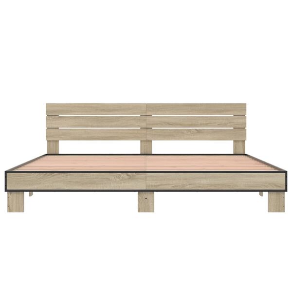 vidaXL Bettgestell Sonoma-Eiche 200x200 cm Holzwerkstoff und Metall