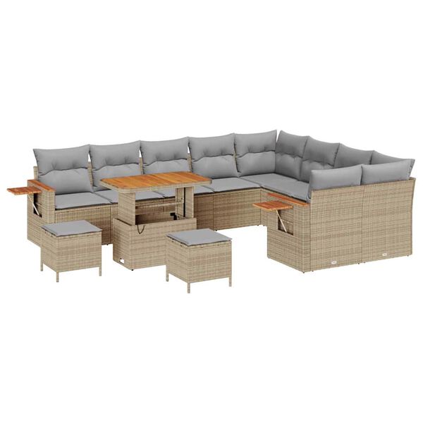 vidaXL Garten-Sofa-Set mit Kissen mit Speicher Beige Poly Rattan