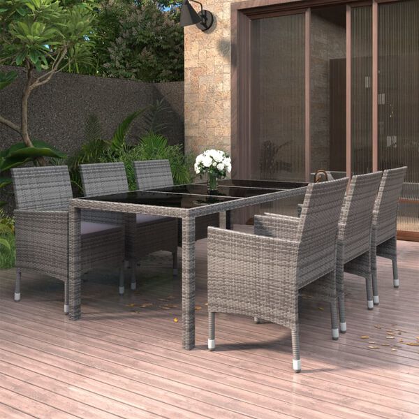 vidaXL 7-tlg. Garten-Essgruppe Poly Rattan und Hartglas Grau
