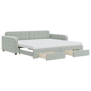 vidaXL Tagesbett Ausziehbar mit Schubladen Hellgrau 100x200 cm Samt