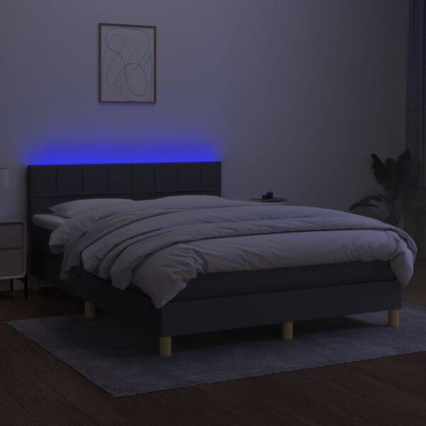vidaXL Boxspringbett mit Matratze & LED Dunkelgrau 140x200 cm Stoff