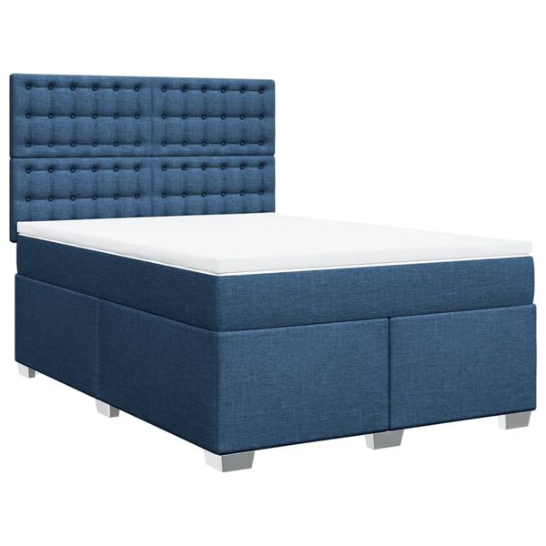 vidaXL Boxspringbett mit Matratze Blau 140x200 cm Stoff