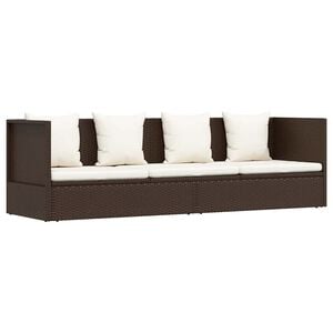 vidaXL Garten-Sofabett mit Kissen Poly Rattan Braun