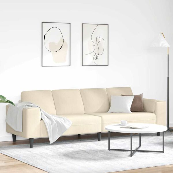 vidaXL Stoffsofa mit Kissen Creme 208 cm Cordstoff