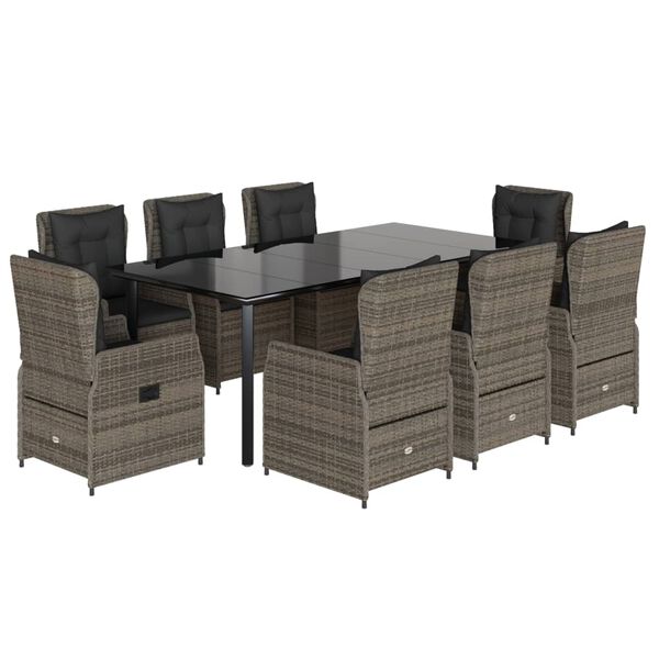 vidaXL 9-tlg. Garten-Essgruppe mit Kissen Grau Poly Rattan