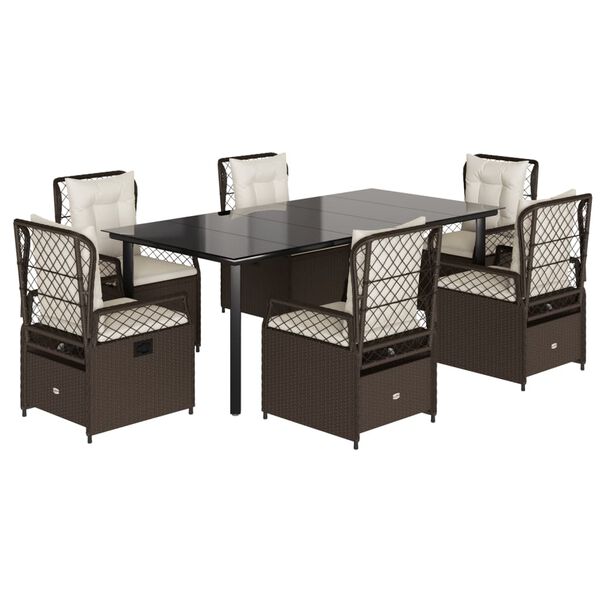 vidaXL 7-tlg. Garten-Essgruppe mit Kissen Braun Poly Rattan