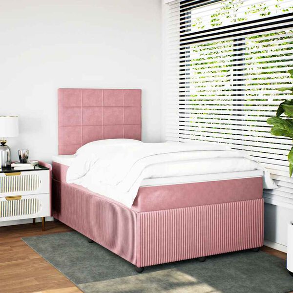 vidaXL Boxspringbett mit Matratze Rosa 120x190 cm Samt