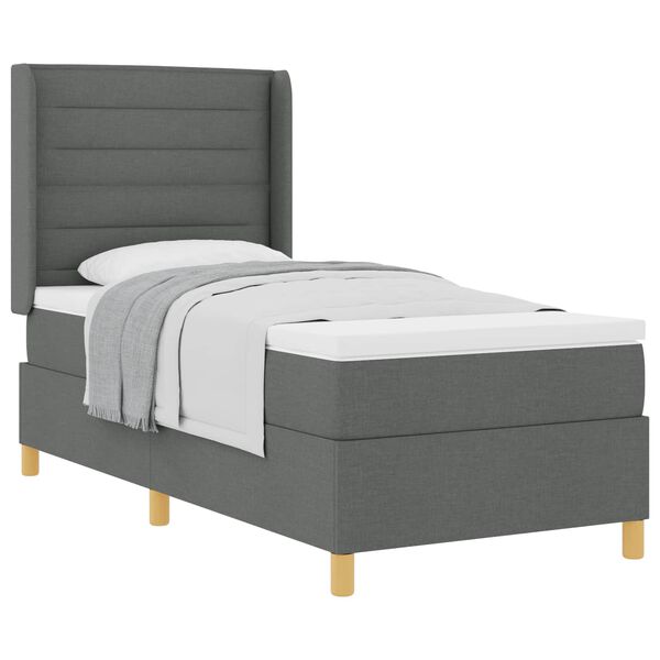 vidaXL Boxspringbett mit Matratze Dunkelgrau 90 x 190 cm Stoff