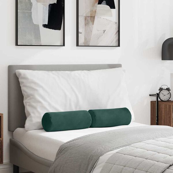 vidaXL Bolsterkissen 2 St&uuml;ck Dunkelgr&uuml;n &Oslash; 15 x 40 cm Cordstoff