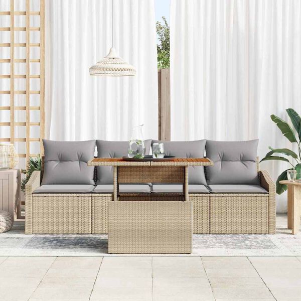 vidaXL Garten-Sofa-Set mit Kissen 5 pcs Beige Poly Rattan