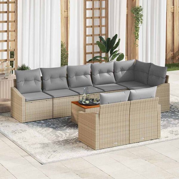 vidaXL Gartensofa-set mit Kissen 9 pcs Beige Poly-Rattan