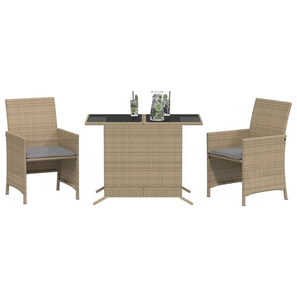 vidaXL 3-tlg. Bistro-Set mit Kissen Beigemischung Poly Rattan