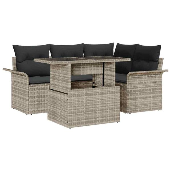 vidaXL Garten-Sofa-Set mit Kissen 5 pcs Hellgrau Poly Rattan