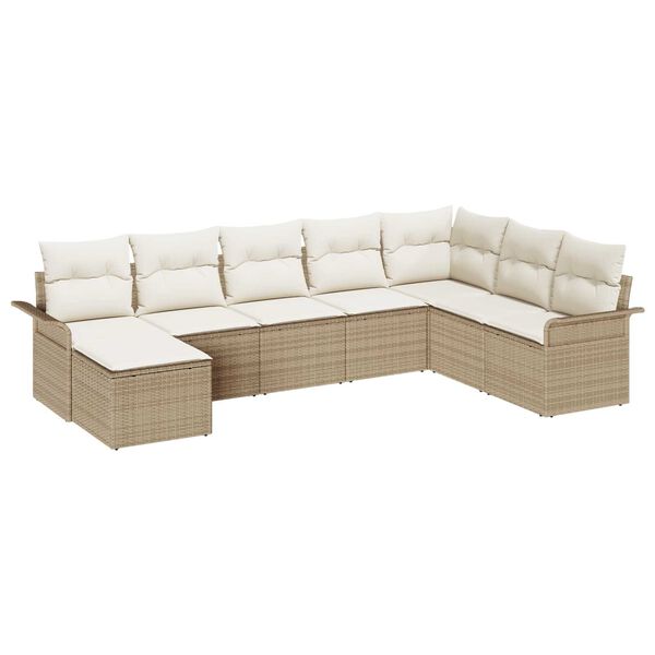 vidaXL Gartensofa-set mit Kissen mit Speicher 8 pcs Beige Poly Rattan