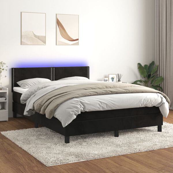 vidaXL Boxspringbett mit Matratze & LED Schwarz 140x190 cm Samt