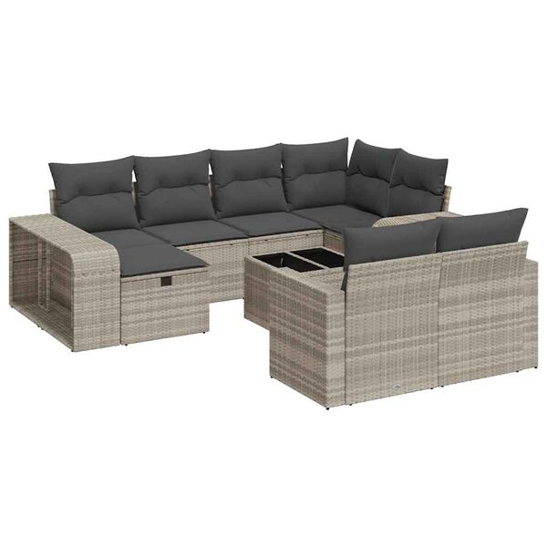 vidaXL 11-tlg. Garten-Sofagarnitur mit Kissen Hellgrau Poly Rattan