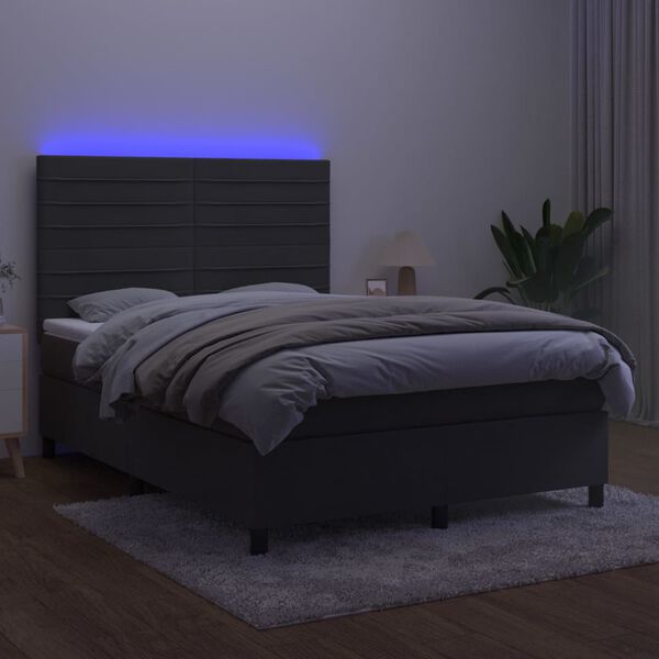 vidaXL Boxspringbett mit Matratze & LED Dunkelgrau 140x190 cm Samt