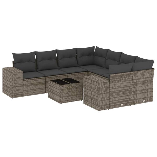 vidaXL 9-tlg. Garten-Sofagarnitur mit Kissen Grau Poly Rattan