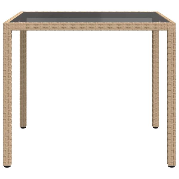 vidaXL Gartentisch 90x90x75 cm Geh&auml;rtetes Glas Poly Rattan Beige