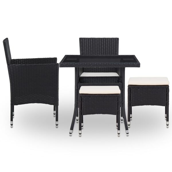 vidaXL 5-tlg. Garten-Essgruppe Schwarz Poly Rattan und Glas