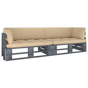 vidaXL 2-Sitzer-Palettensofa mit Kissen Grau Impr&auml;gniertes Kiefernholz
