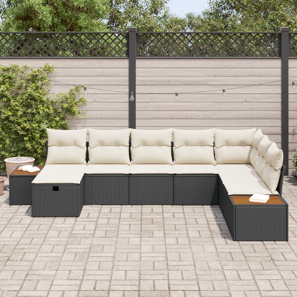 vidaXL Gartensofa-set mit Kissen 8 pcs Schwarz Poly-Rattan