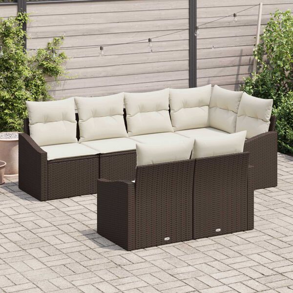 vidaXL Sofa Set mit Kissen 7 pcs Braun Poly-Rattan