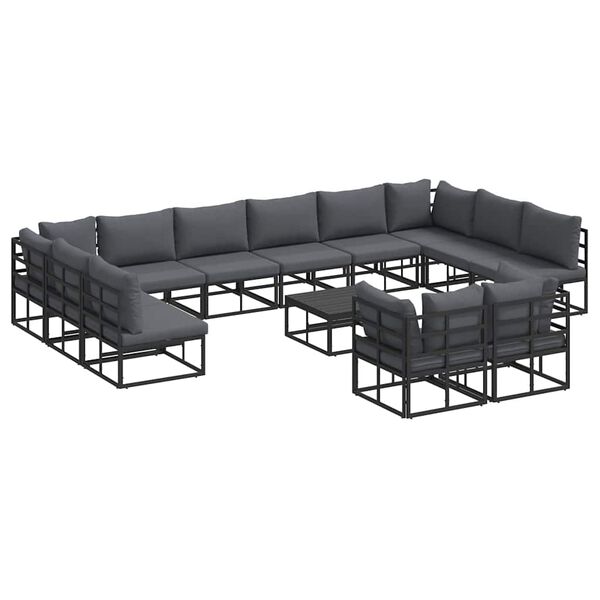 vidaXL Garten-Sofa-Set mit Kissen 13 pcs Schwarz Aluminium