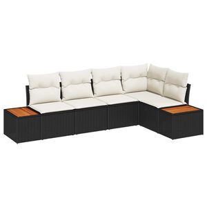 vidaXL Garten-Sofa-Set mit Kissen 5 pcs Schwarz und Creme Poly Rattan