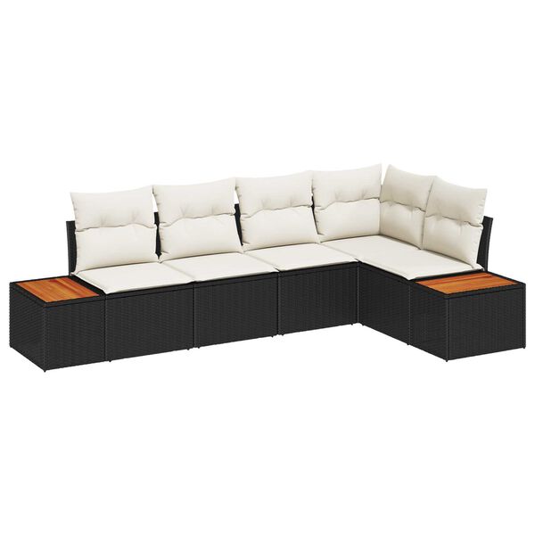 vidaXL Garten-Sofa-Set mit Kissen 5 pcs Schwarz und Creme Poly Rattan