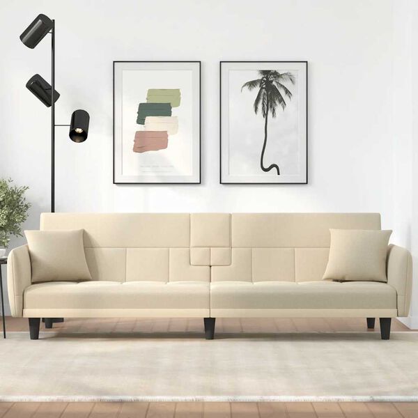 vidaXL Schlafsofa mit Getr&auml;nkehaltern Creme Stoff