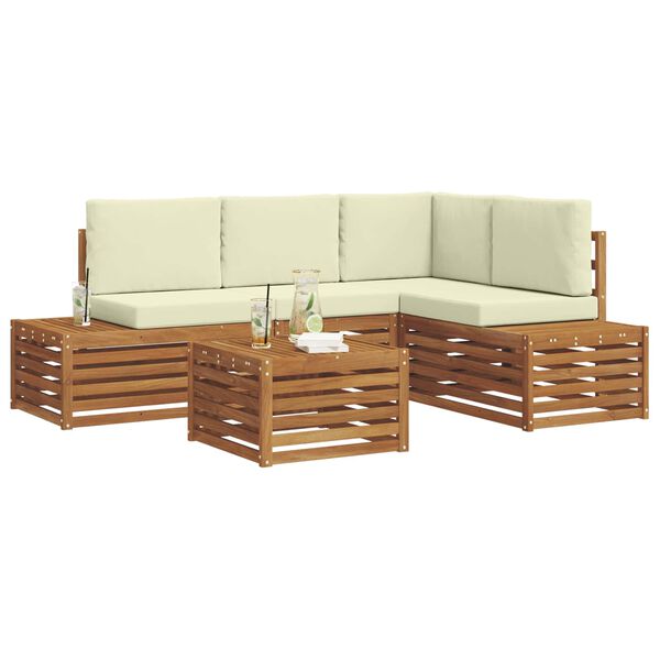 vidaXL Outdoor-Sofagarnitur mit Kissen 5 St&uuml;ck Natur und Creme
