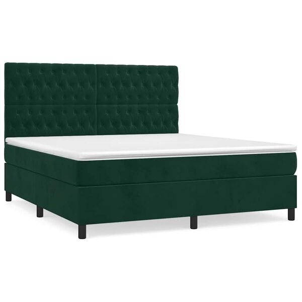 vidaXL Boxspringbett mit Matratze Dunkelgr&uuml;n 180x200 cm Samt