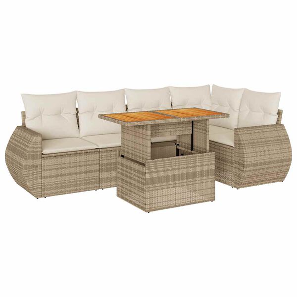 vidaXL 6-tlg. Garten-Sofagarnitur mit Kissen Beige Poly Rattan
